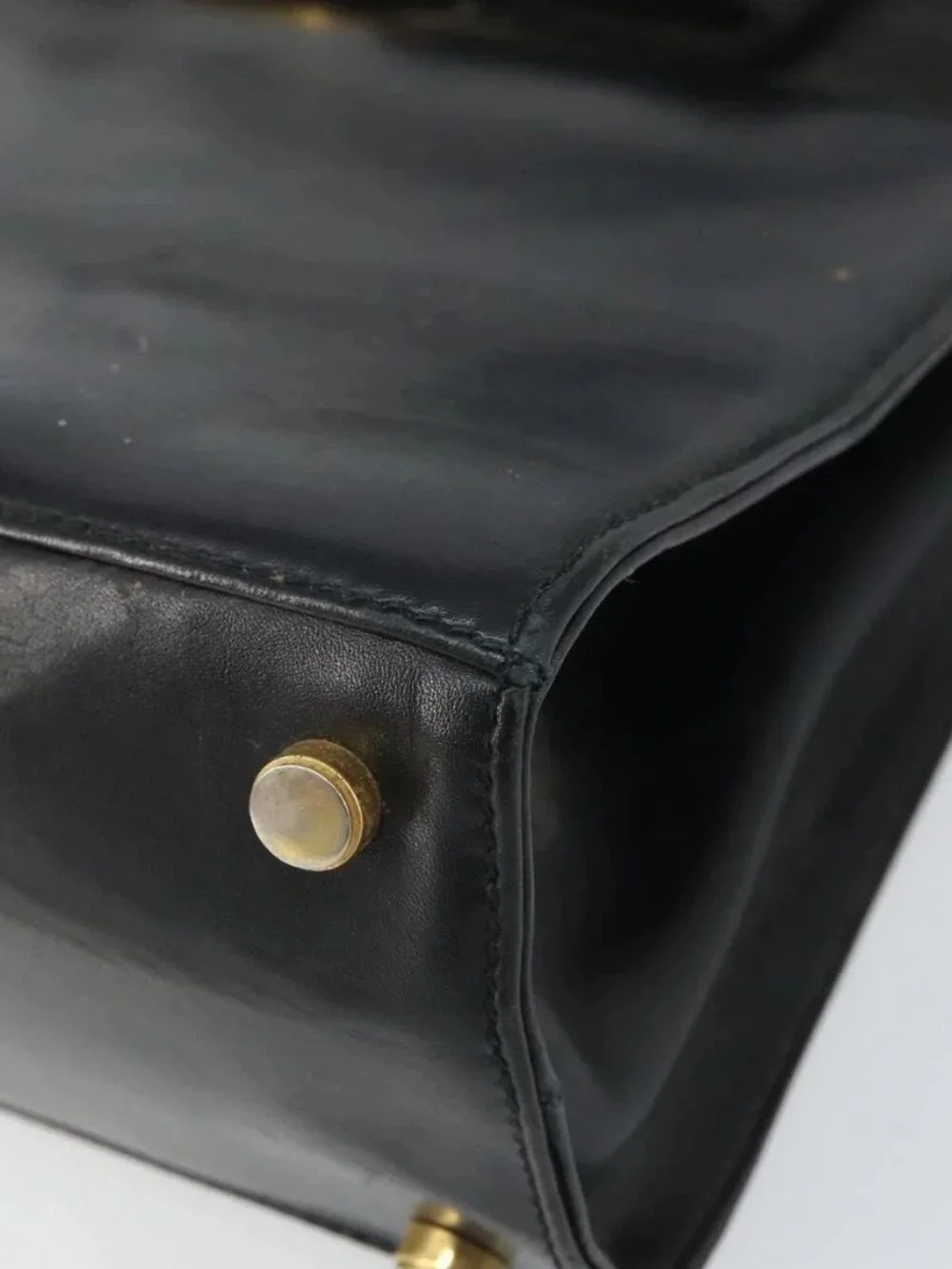 Salvatore Ferragamo Vala Hand Bag Leather 2way Black Gold Auth 161693